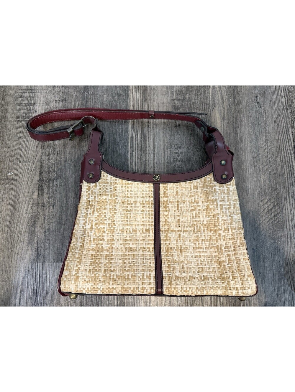 John Romain Cordovan Leather Wicker Straw Cross Body Shoulder Bag Purse VTG MCM